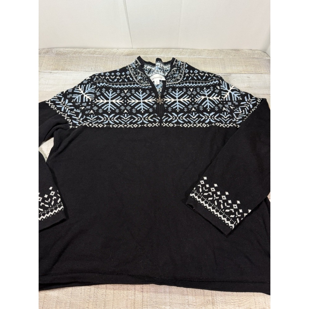 Breckenridge Womens XL Fair Isle Snowflake Sweater Navy Blue Cotton Quarter Zip